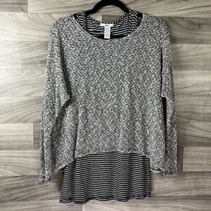 Bar III Womens Pullover Sweater Gray‎ Stripe Long Sleeve Attached Undershirt S